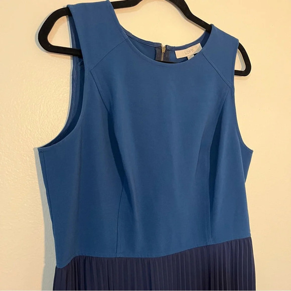 Ann Taylor Loft Teal Blue Navy Combo Dress Pleated Size 14 Party Holiday - Picture 2 of 8